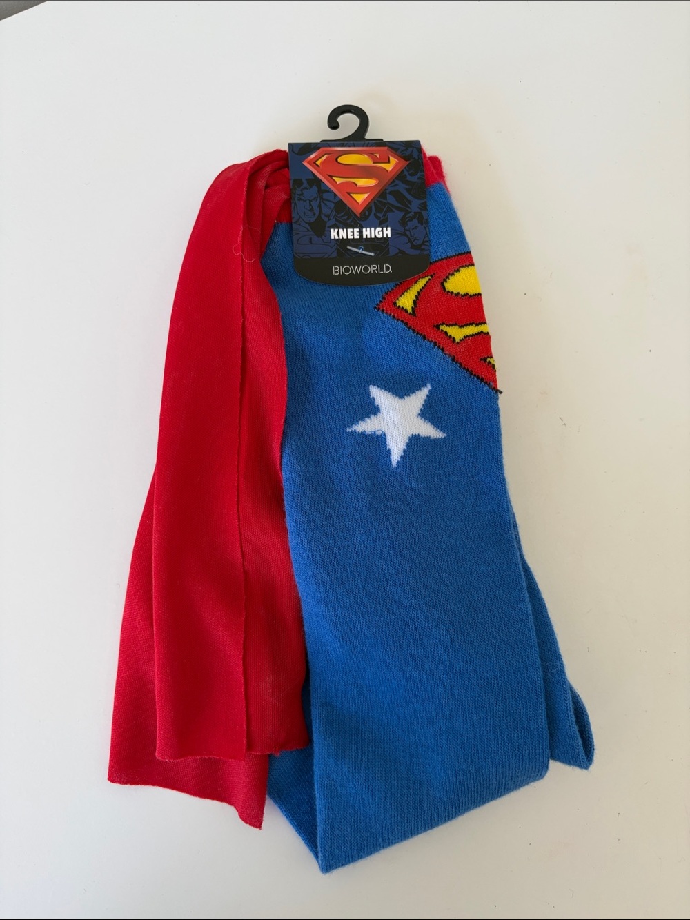 Superman Knee-High Costume Socks with Cape - Blue & Red